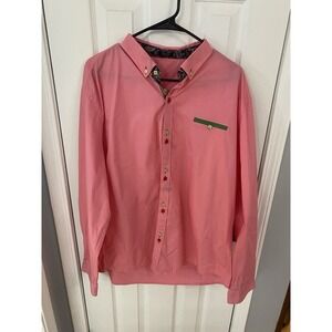 Coofandy Button Down Mens XXL Pink Paisley Trim Contrast Button Long Sleeve